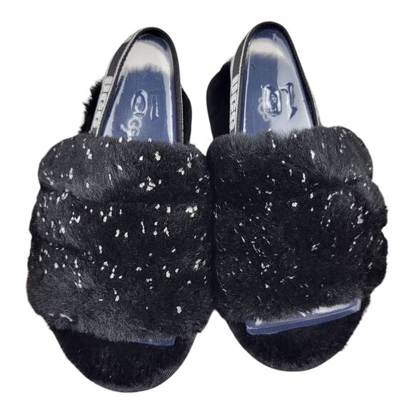 Ugg Fluff Yeah Metallic Sparkle Girls Black Slides 1125376T Size 10 NIB - Picture 3 of 13